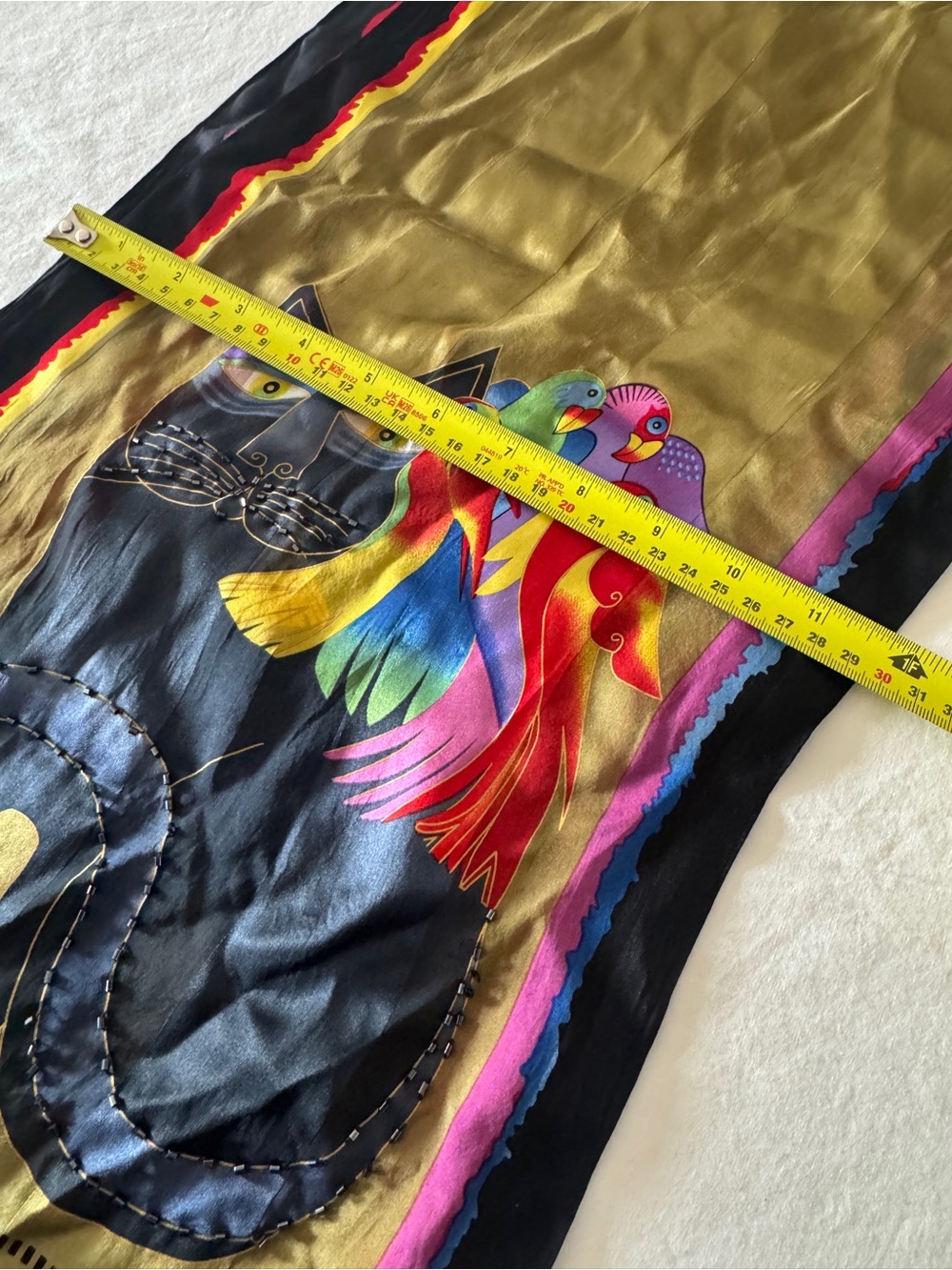 Vintage Laurel Burch Black Cat Parrot Silk Scarf Multicolor Art Wear Collectible - Picture 11 of 16